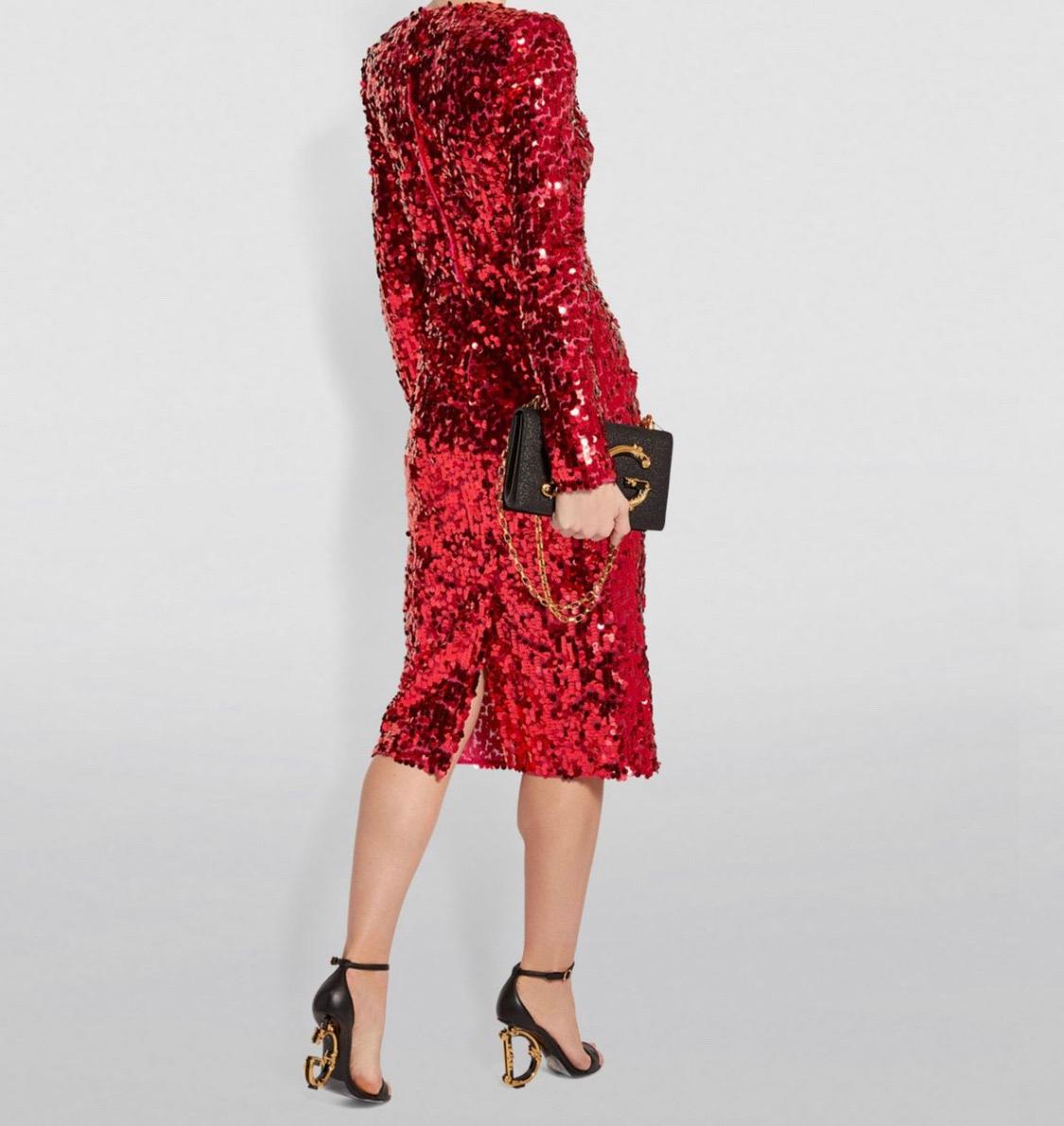 Dolce & Gabbana red mid length informal dress with all over stitched sequins In New Condition In WELWYN, GB
