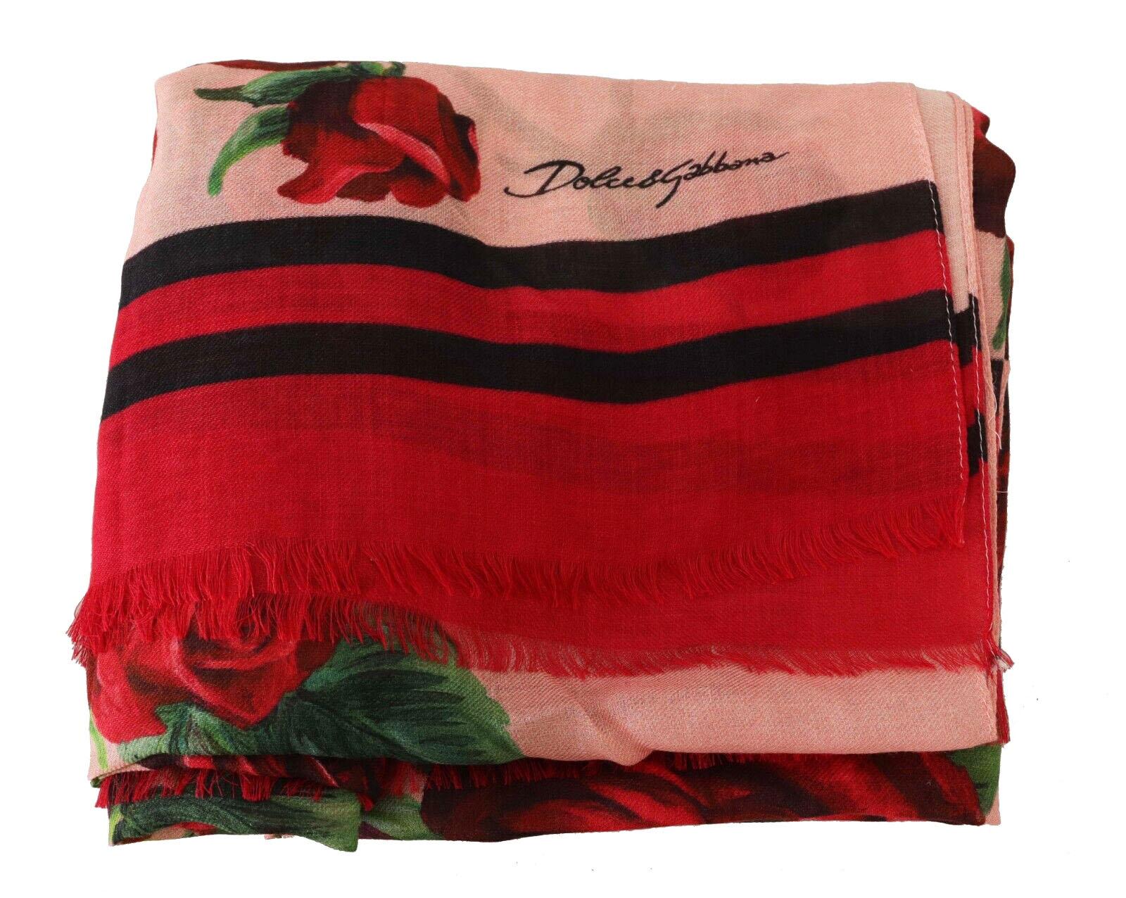 Dolce & Gabbana Red Modal Cashmere Roses Floral Scarf Wrap Cover Up Italy DG In New Condition For Sale In WELWYN, GB