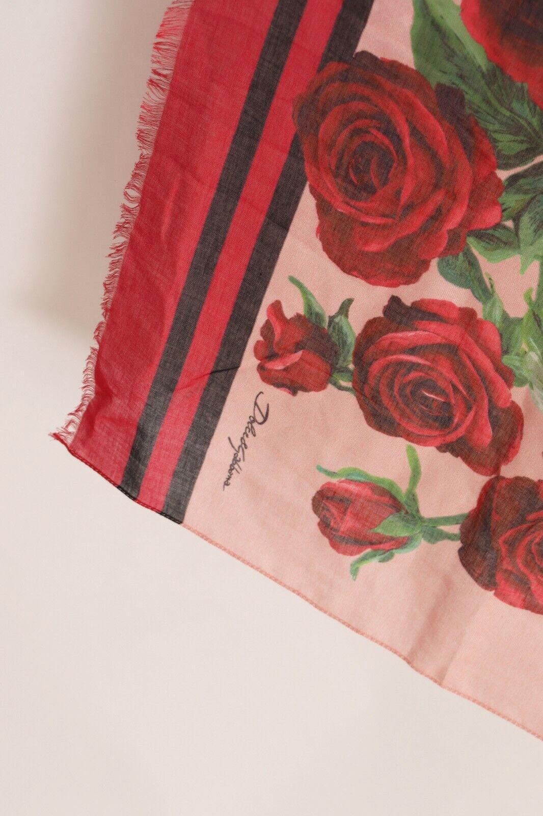 Women's Dolce & Gabbana Red Modal Cashmere Roses Floral Scarf Wrap Cover Up Italy DG For Sale