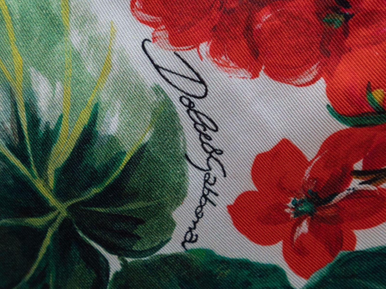 Brown Dolce & Gabbana Red & Multicolor Floral Print Silk Fringe-Trimmed Dress