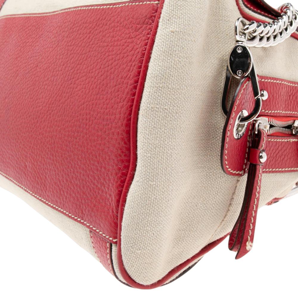 Dolce & Gabbana Red/Offwhite Leather And Canvas Miss Easy Way Boston Bag 5