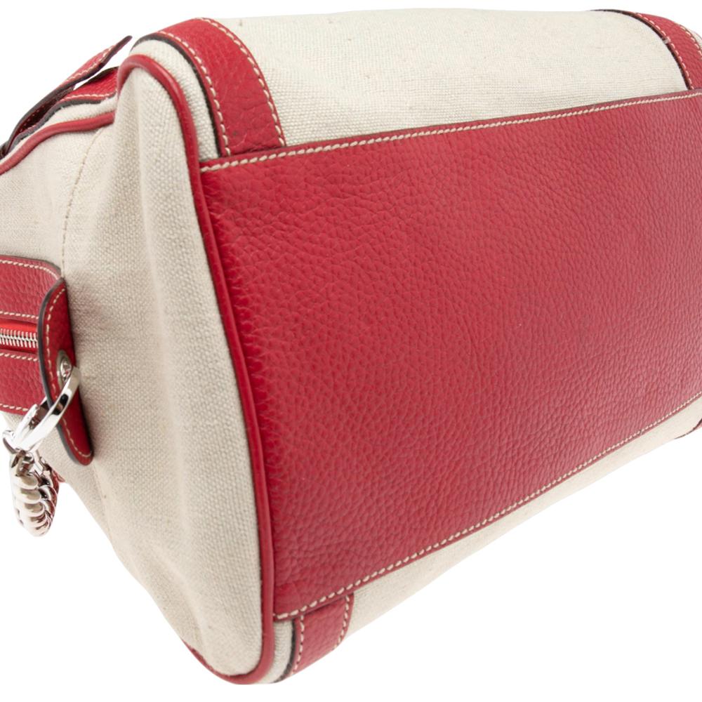 Dolce & Gabbana Red/Offwhite Leather And Canvas Miss Easy Way Boston Bag 4