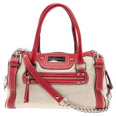 Dolce & Gabbana Red/Offwhite Leather And Canvas Miss Easy Way Boston Bag