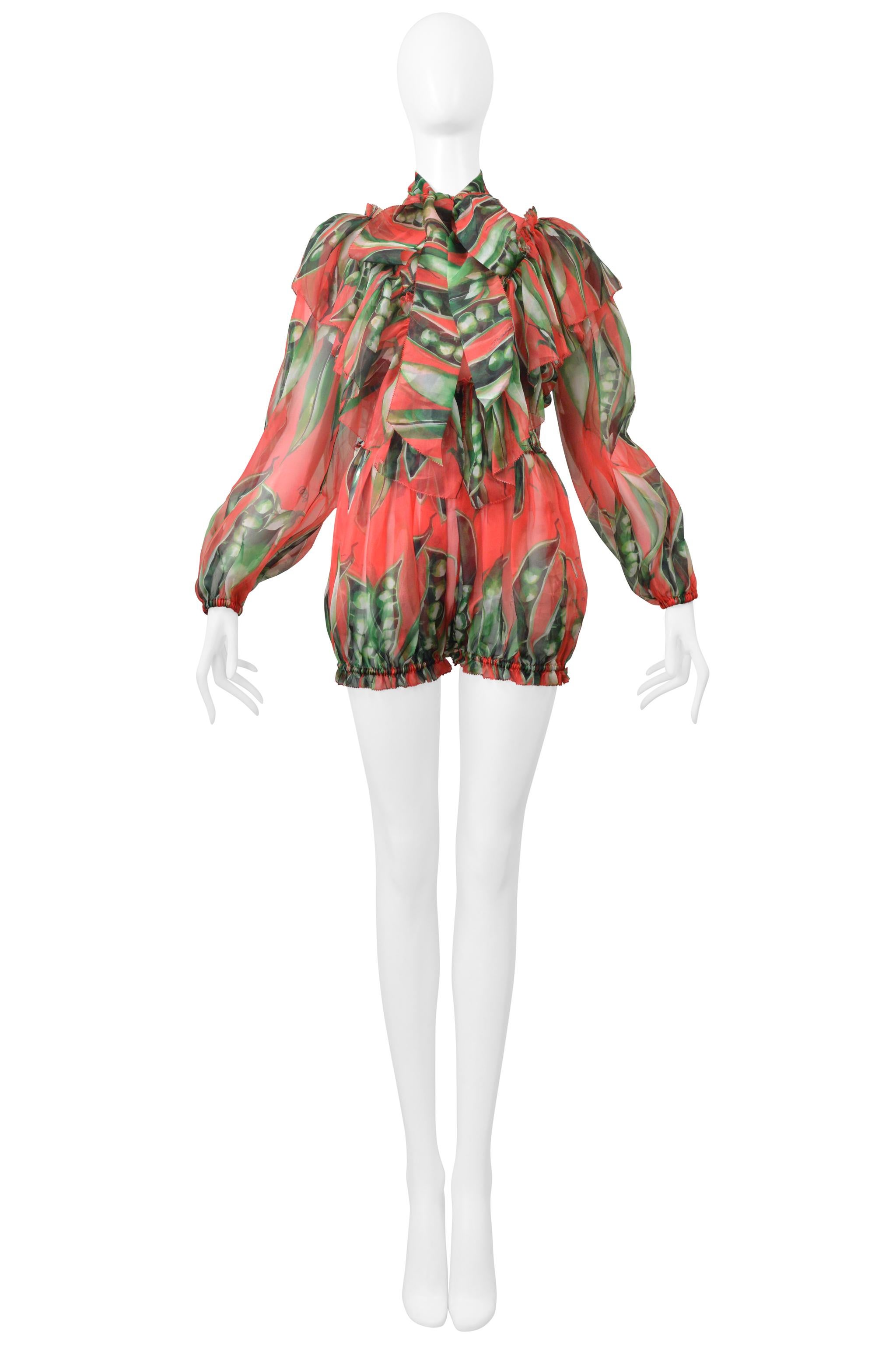 Marrone Dolce & Gabbana Romper floreale in organza rossa con volant 2018 in vendita
