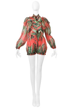 Dolce & Gabbana Red Organza Floral Romper With Ruffles 2018