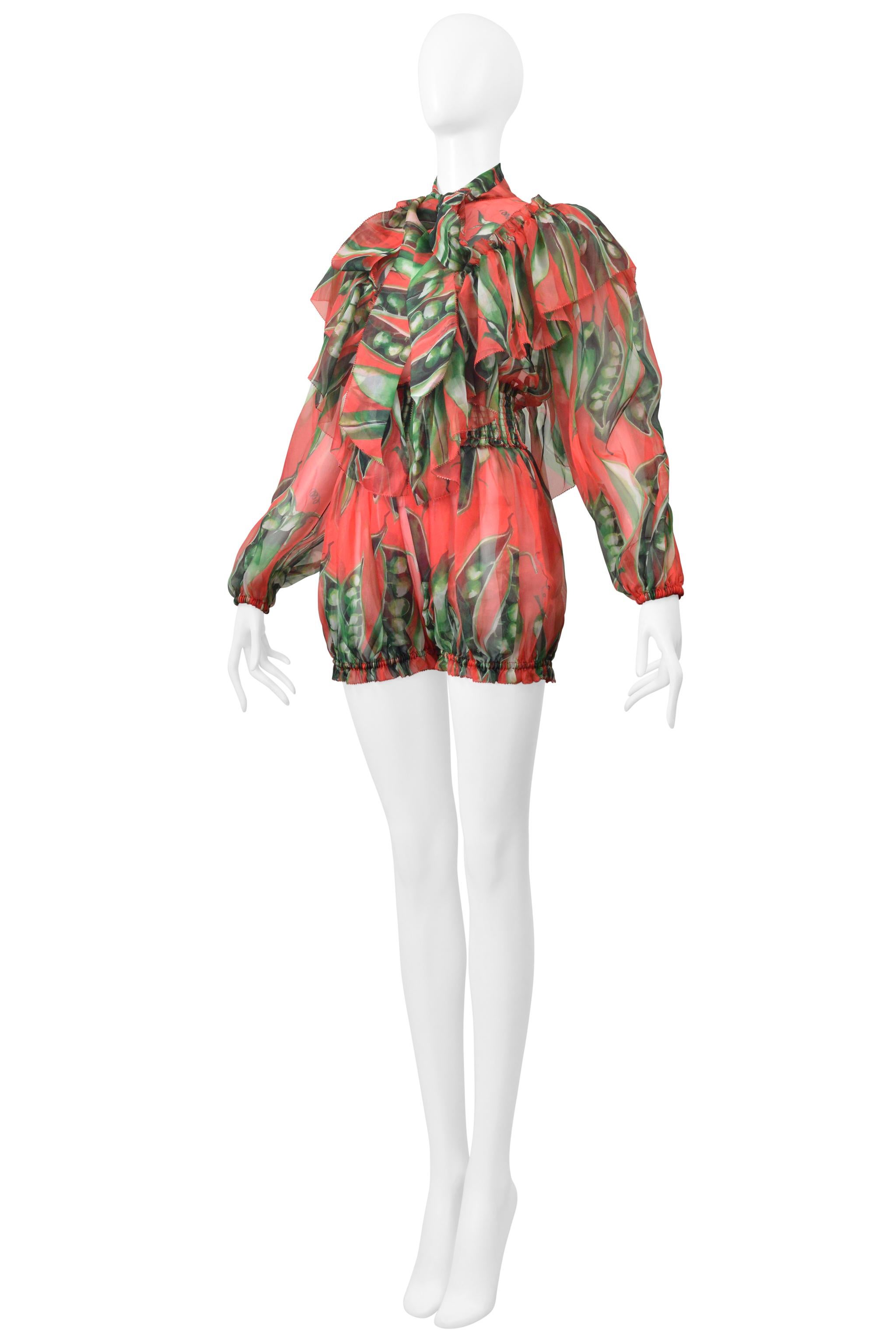Donna Dolce & Gabbana Romper floreale in organza rossa con volant 2018 in vendita