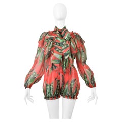 Dolce & Gabbana Red Organza Floral Romper With Ruffles 2018