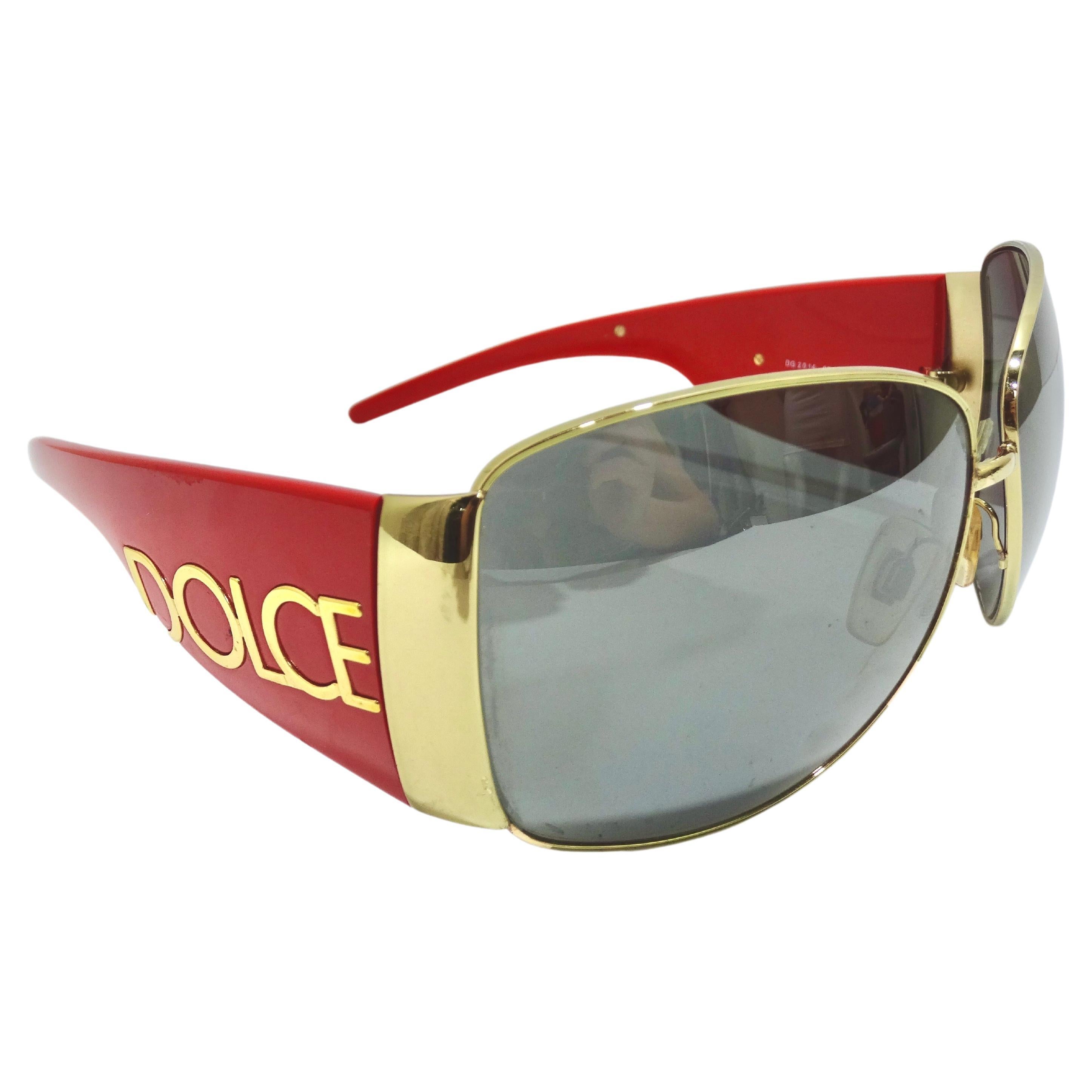 Dolce and Gabbana Red Logo Sunglasses For Sale at