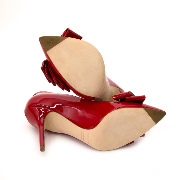 Dolce and Gabbana Red Patent Bow Heels - Size 38 For Sale at 1stDibs ...