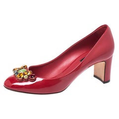 Dolce & Gabbana Red Patent Leather Crystal Embellished Pumps Size 38