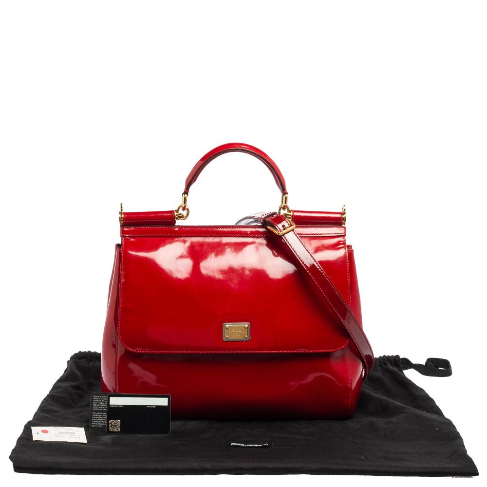 Dolce & Gabbana Red Patent Leather Large Miss Sicily Top Handle Bag 6