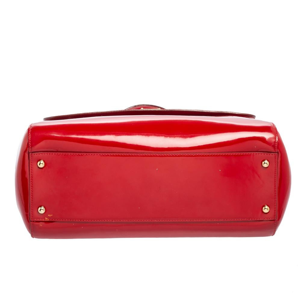 Dolce & Gabbana Red Patent Leather Large Miss Sicily Top Handle Bag In Good Condition In Dubai, Al Qouz 2