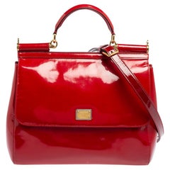 Dolce & Gabbana Red Patent Leather Large Miss Sicily Top Handle Bag