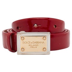 Dolce 
Gabbana Red Patent Leather Logo Plaque Belt 75 CM