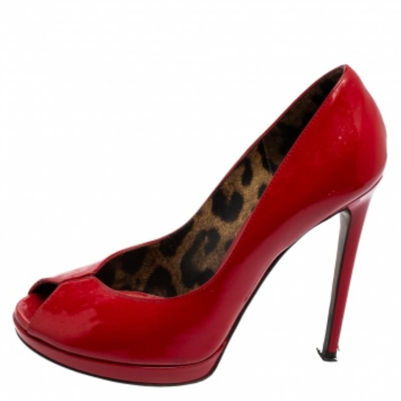 Dolce & Gabbana escarpins compensés à bout ouvert en cuir verni rouge, taille 36.5