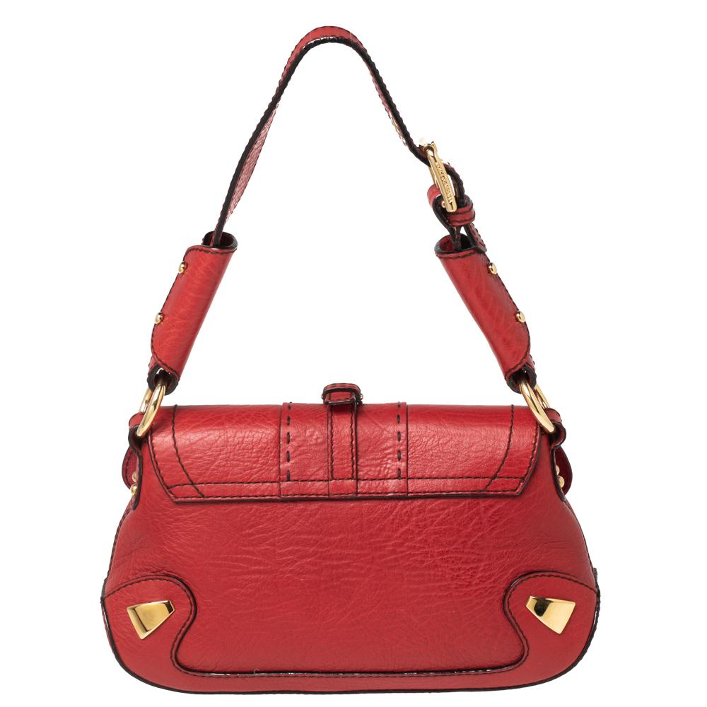 Dolce & Gabbana Red Pebbled Leather Ring Shoulder Bag 1