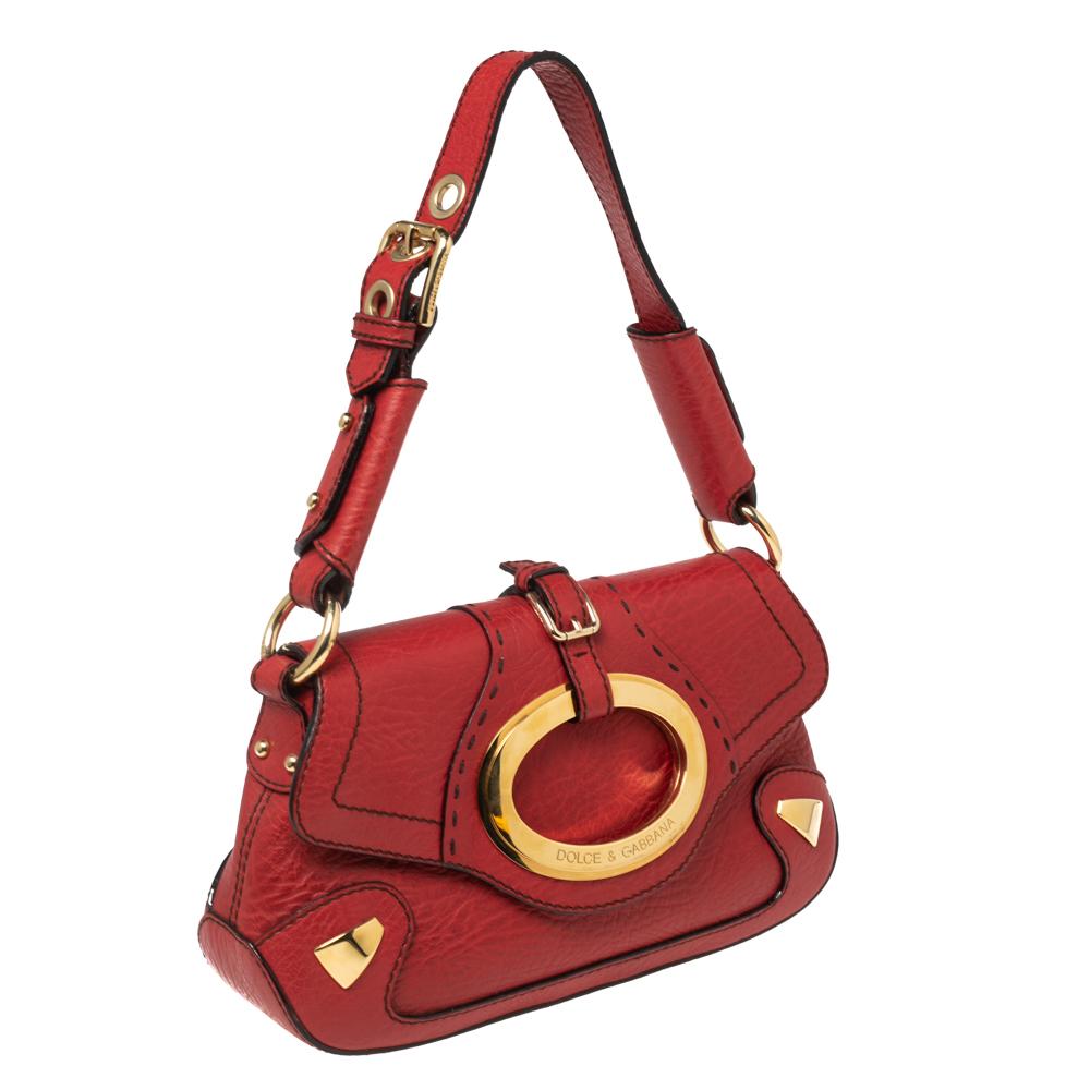 Dolce & Gabbana Red Pebbled Leather Ring Shoulder Bag 2