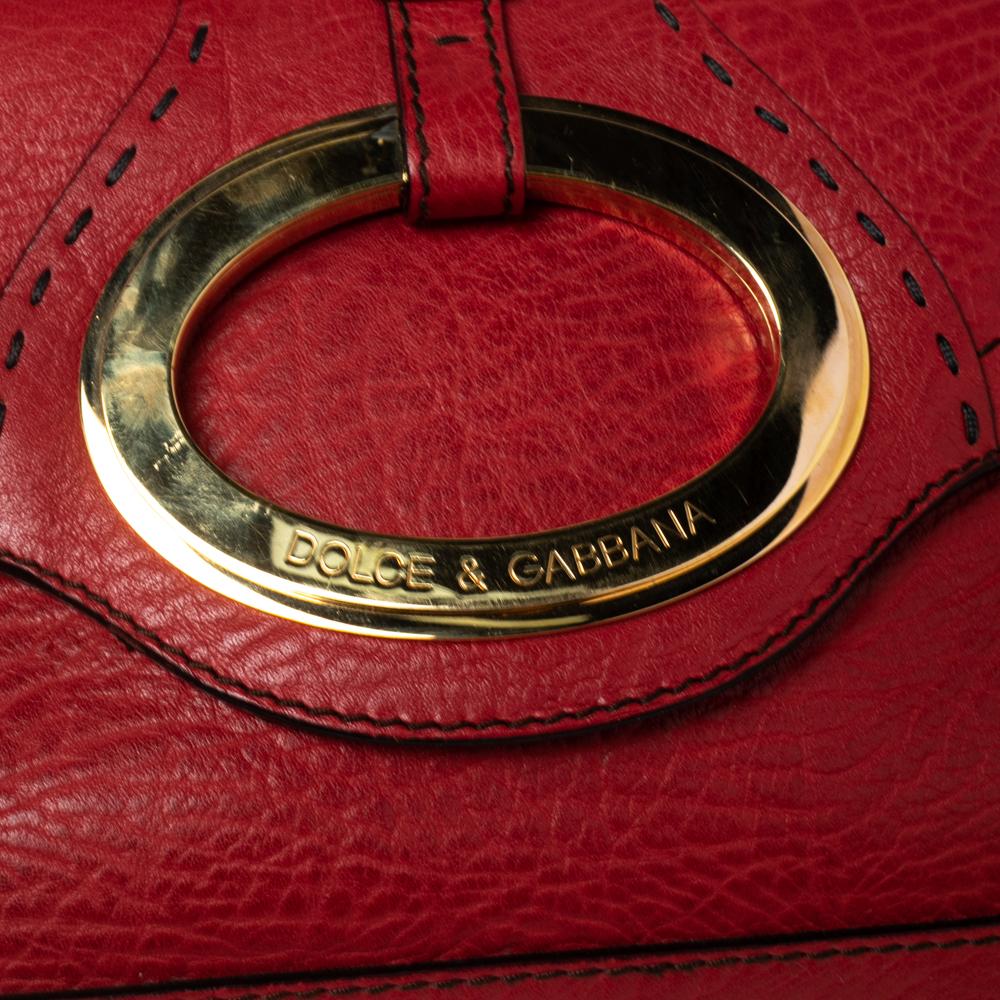 Dolce & Gabbana Red Pebbled Leather Ring Shoulder Bag 4
