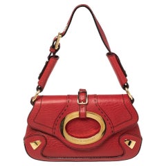 Dolce & Gabbana Red Pebbled Leather Ring Shoulder Bag