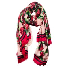 Dolce & Gabbana Red Pink Cashmere Modal Rose Scarf Wrap Flowers Floral DG