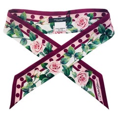 Dolce & Gabbana Rot Rosa Seide Rose Dots Schal Kopftuch Krawatte DG Italien Blumen