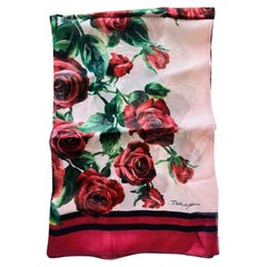 Dolce & Gabbana Red Pink Silk Rose Scarf Large Wrap Cover Up Flowers Floral DG