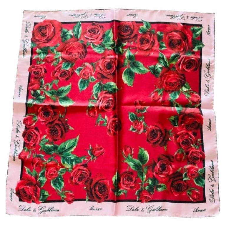 Dolce and Gabbana Red Pink Silk Rose Scarf Wrap Cover Up Flowers Floral