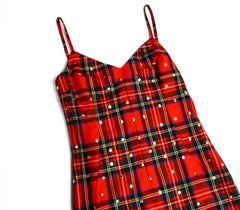 Dolce & Gabbana Red Plaid Studded Wool Dress