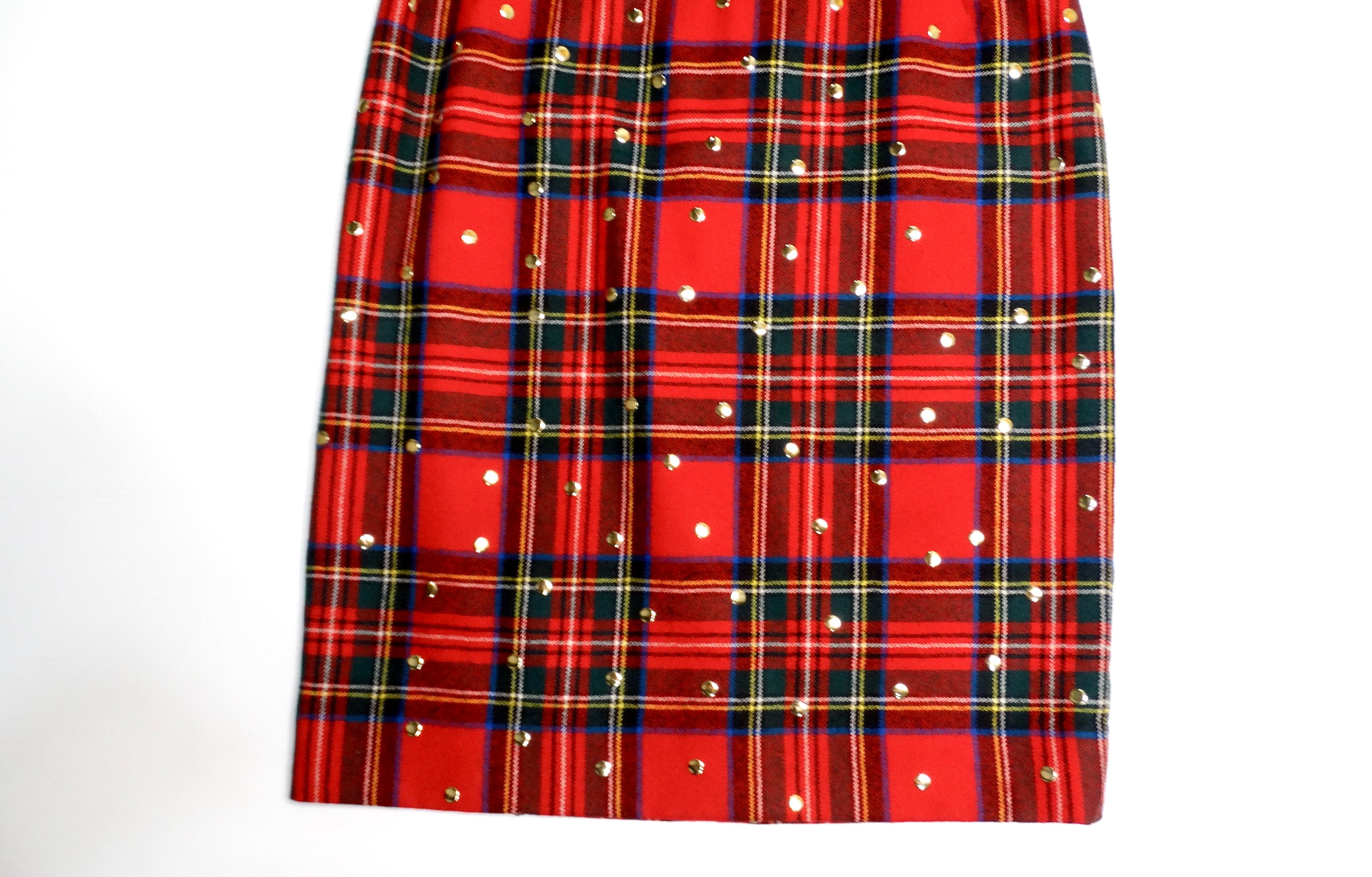 Dolce & Gabbana Red Plaid Studded Wool Dress For Sale 2