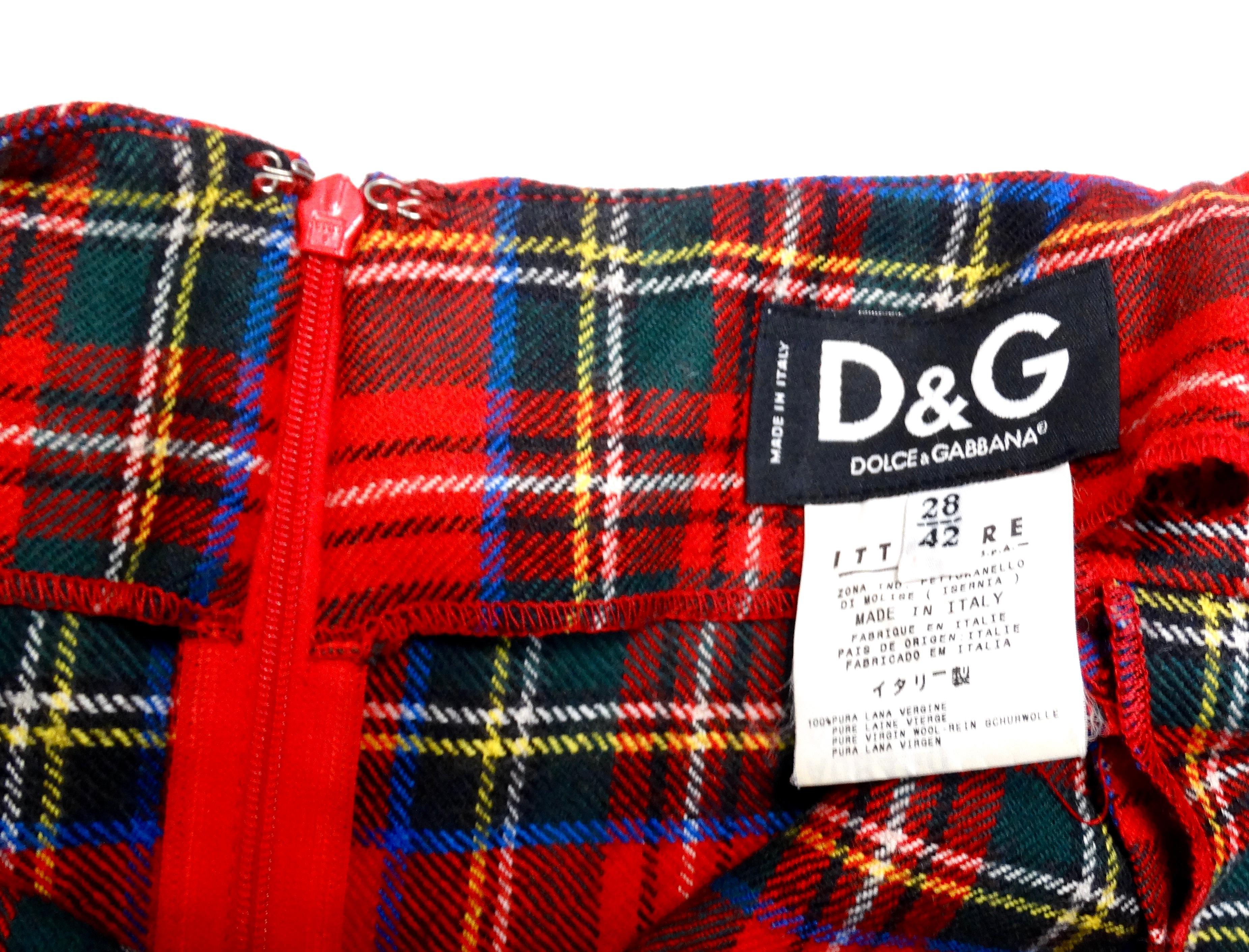 Dolce & Gabbana Red Plaid Studded Wool Dress For Sale 3