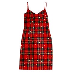 Dolce & Gabbana Red Plaid Studded Wool Dress