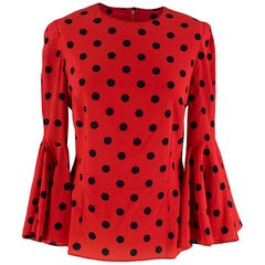 Dolce & Gabbana Red Polka Dot Bell Sleeve Silk Blouse - Size US 8