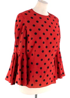 Dolce & Gabbana Red Polka Dot Bell Sleeve Silk Blouse - Size US 8