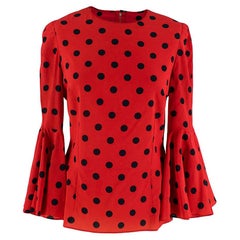 Dolce & Gabbana Red Polka Dot Bell Sleeve Silk Blouse - Size US 8