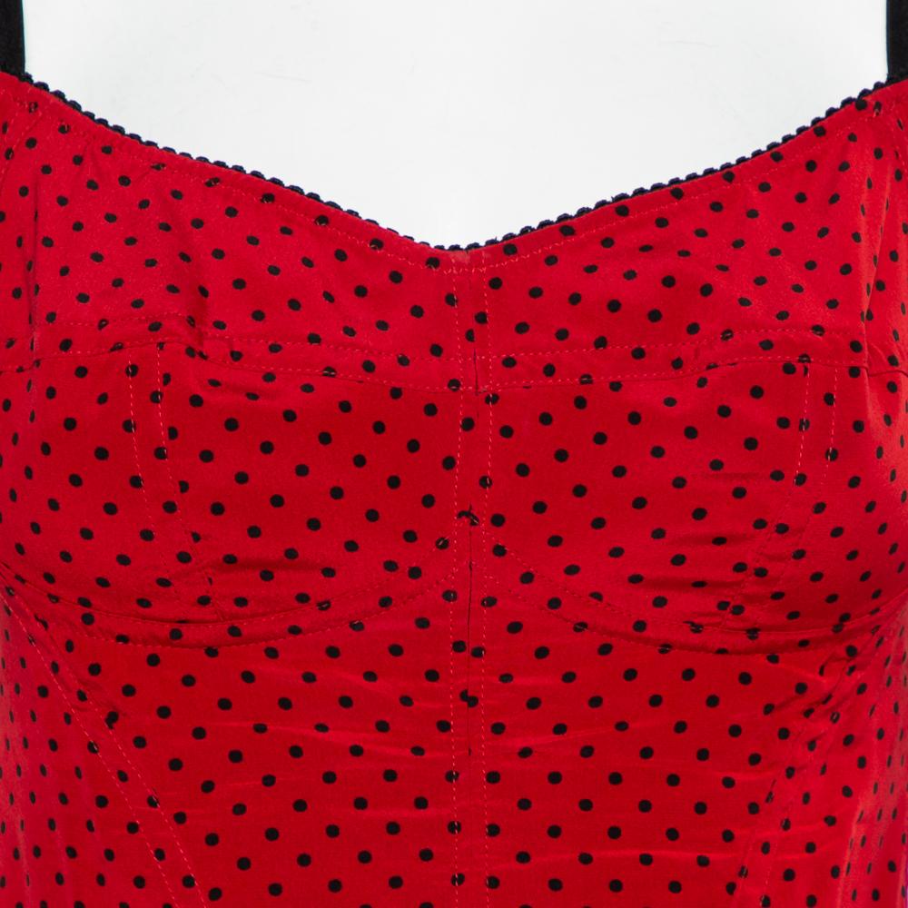 Dolce & Gabbana Rot gepunktet Gedruckte Seide Bustier Mini Kleid S 2