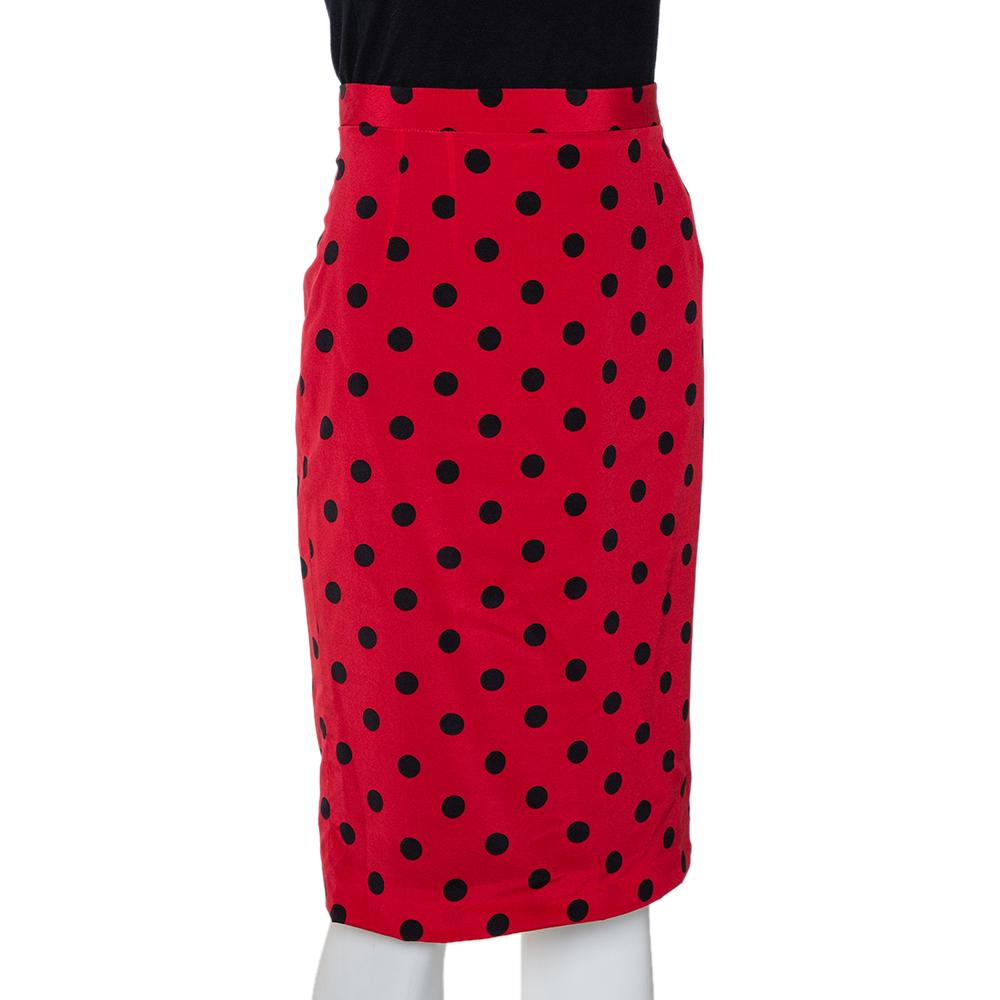 Women's Dolce & Gabbana Red Polka Dot Silk Pencil Skirt S