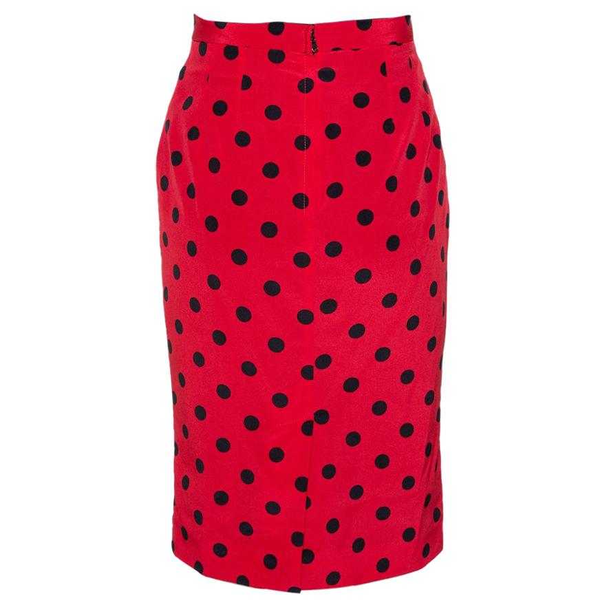 Dolce & Gabbana Red Polka Dot Silk Pencil Skirt S
