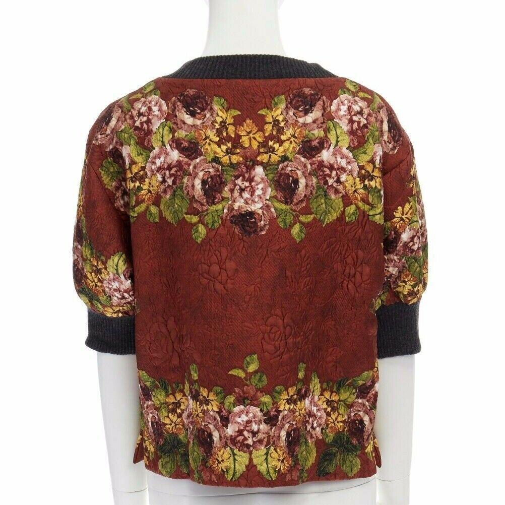 Women's DOLCE GABBANA red polyester silk jacquard floral key cropped boxy sweater top XS