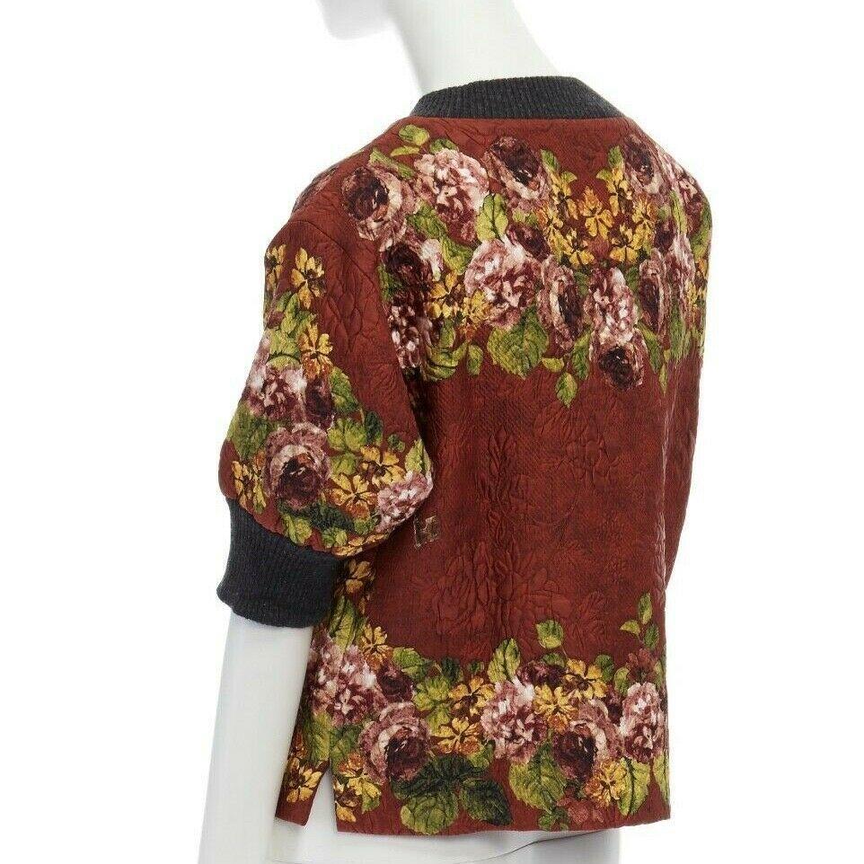 DOLCE GABBANA red polyester silk jacquard floral key cropped boxy sweater top XS 1