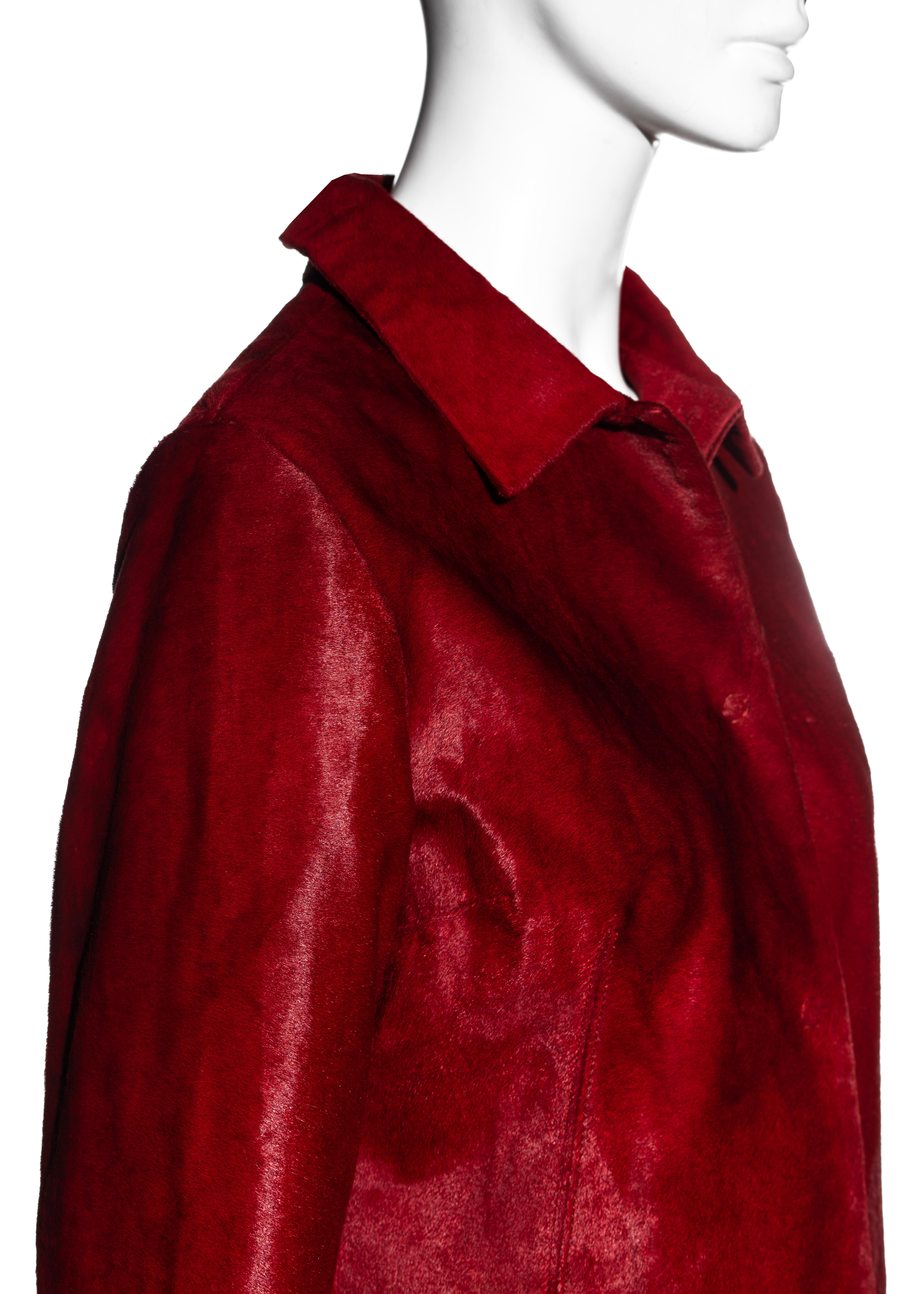 Dolce & Gabbana red pony hair single breasted coat, fw 1999 In Excellent Condition In London, GB