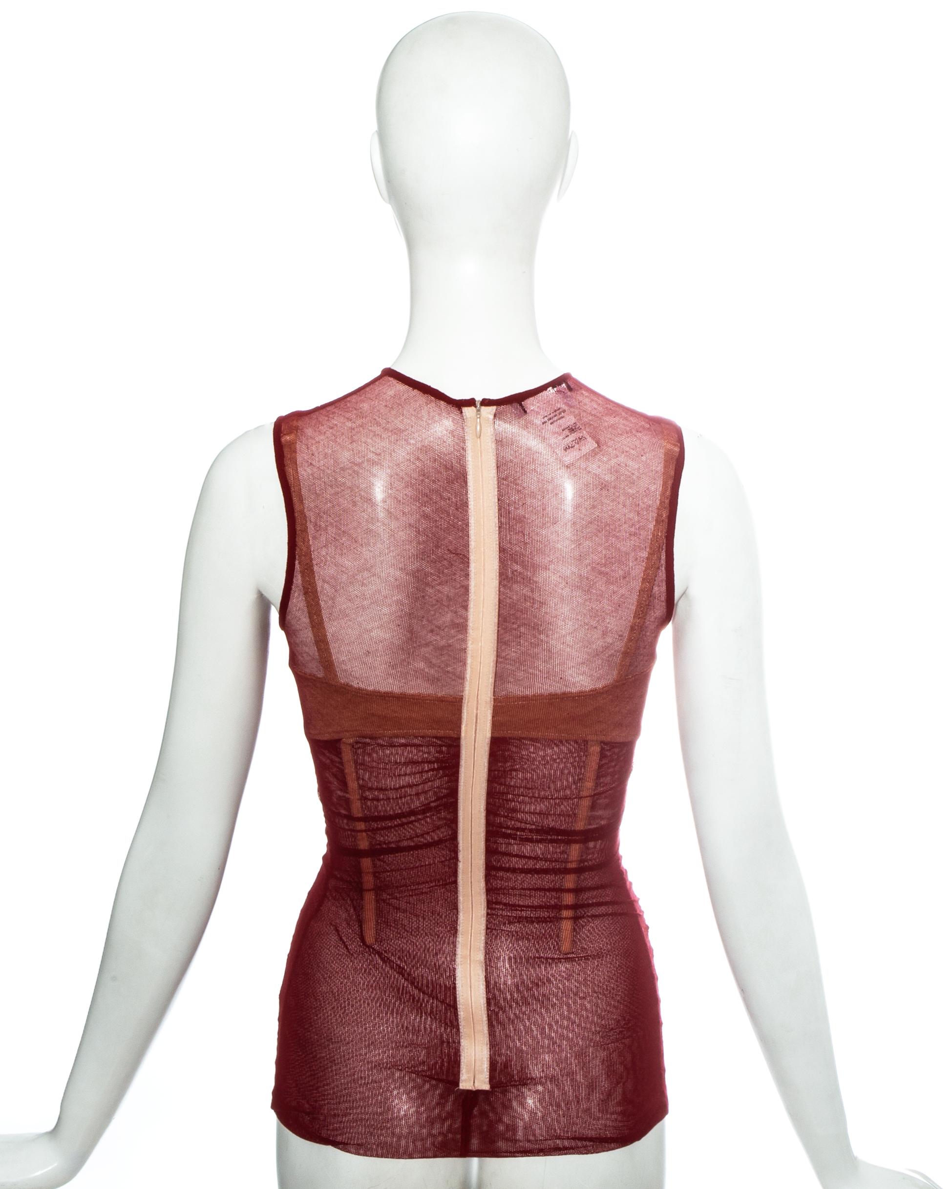 Women's Dolce & Gabbana red power mesh evening corset with built in bra, ss 1998