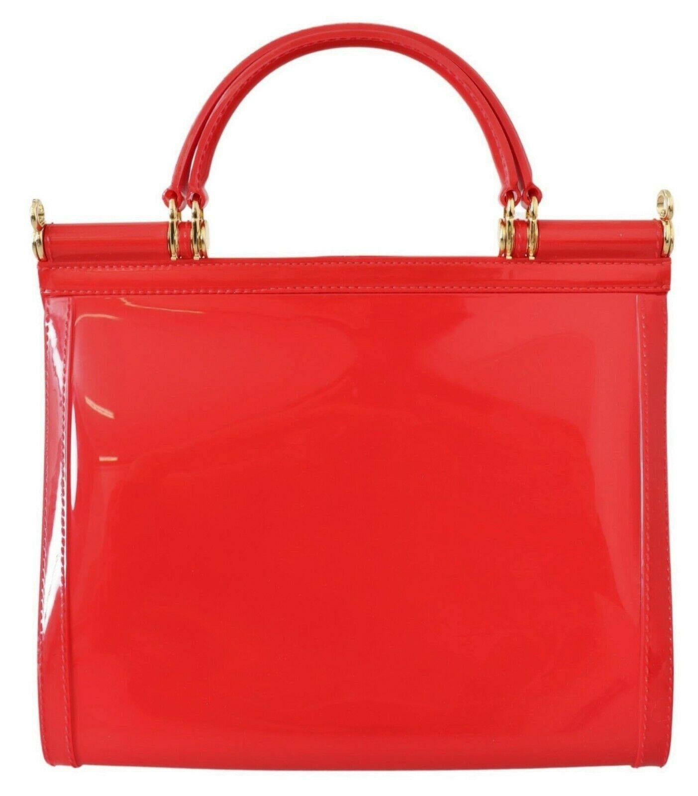 Dolce & Gabbana Red PVC Sicily Handbag Bag Purse Gold Detailing Double Handle In Good Condition For Sale In WELWYN, GB