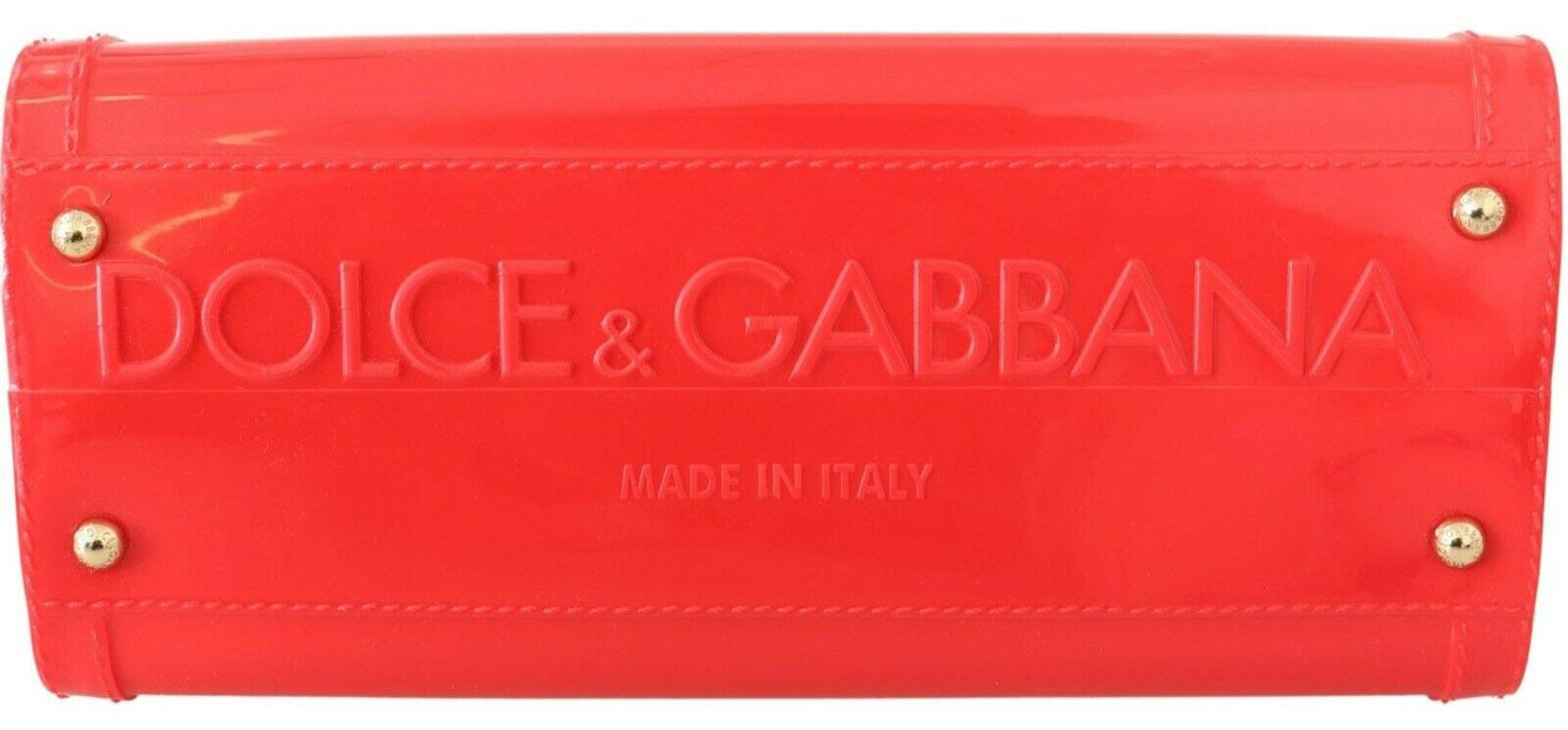 Women's Dolce & Gabbana Red PVC Sicily Handbag Bag Purse Gold Detailing Double Handle For Sale