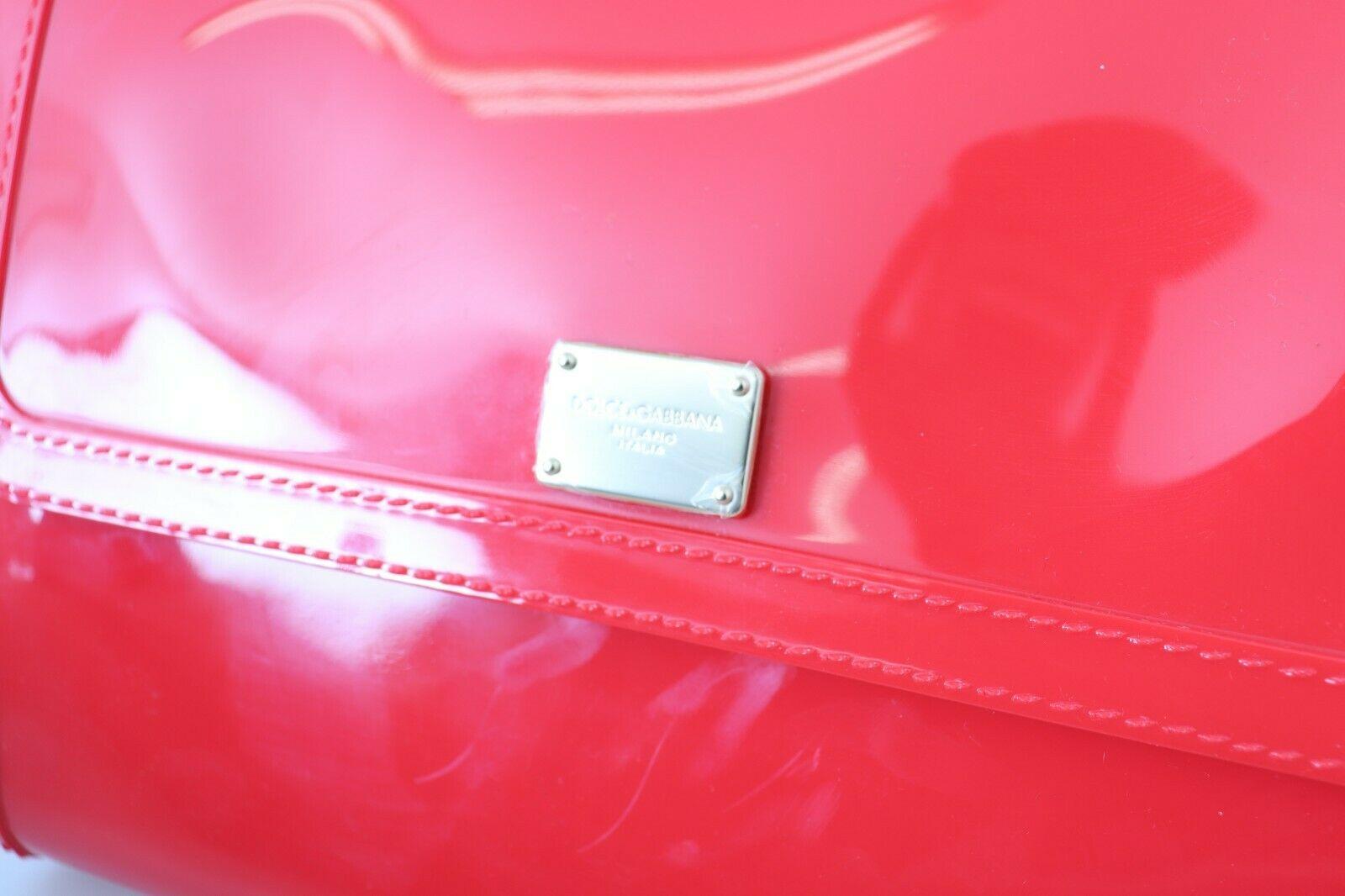 Dolce & Gabbana Red PVC Sicily Handbag Bag Purse Gold Detailing Double Handle For Sale 1
