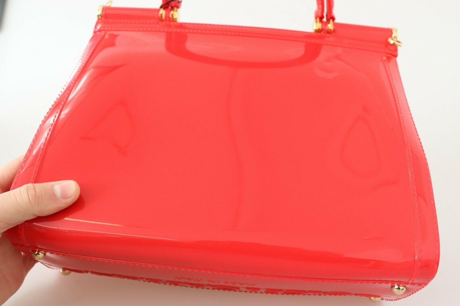 Dolce & Gabbana Red PVC Sicily Handbag Bag Purse Gold Detailing Double Handle For Sale 2