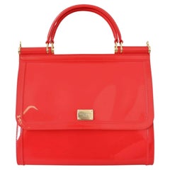 Dolce & Gabbana Red PVC Sicily Handbag Bag Purse Gold Detailing Double Handle