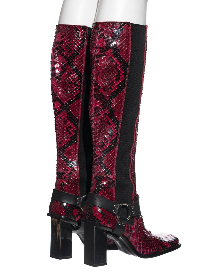 Dolce and Gabbana raspberry python boots with mirrored heels, fw 1999 ...
