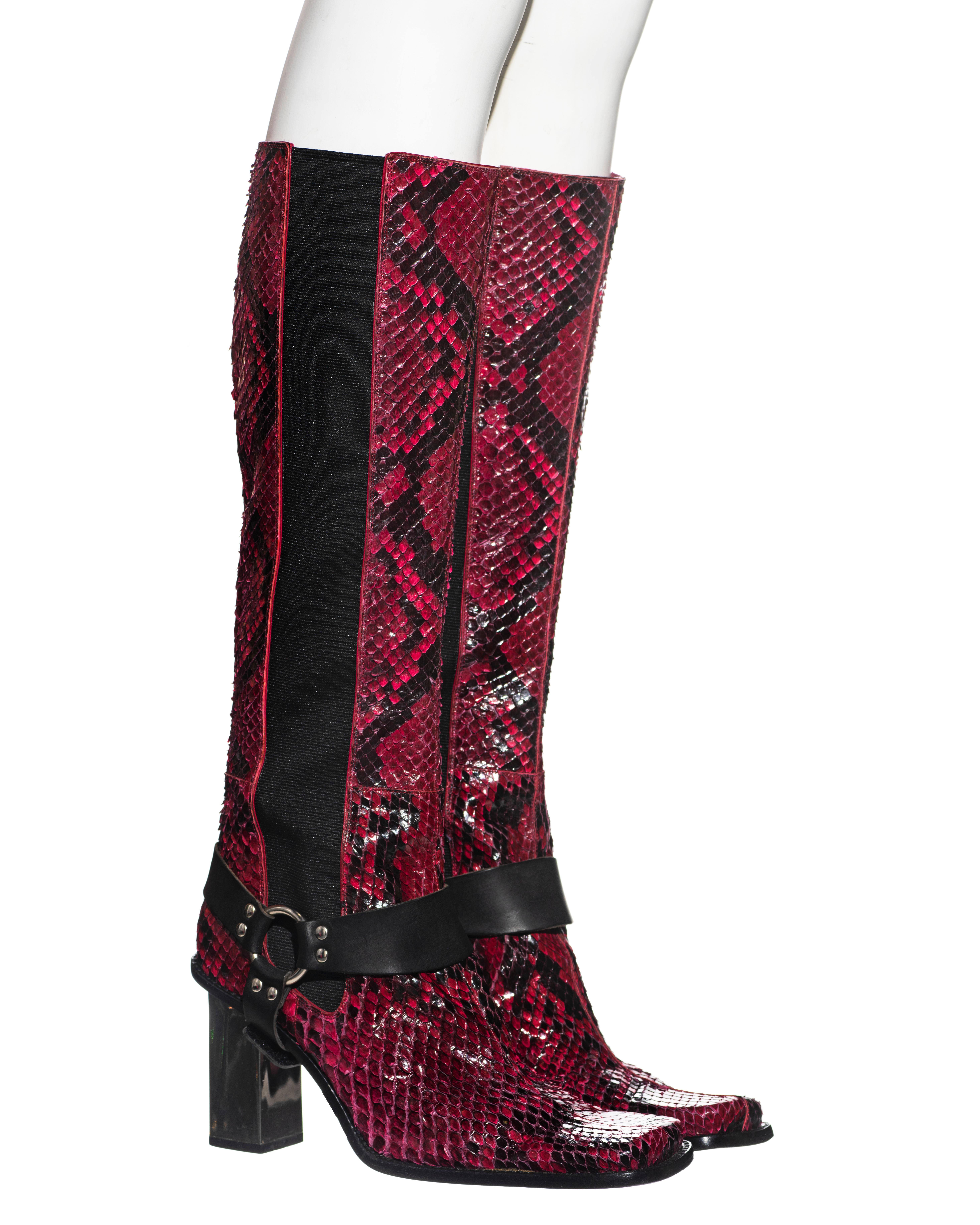 Women's Dolce & Gabbana raspberry python boots with mirrored heels, fw 1999 For Sale