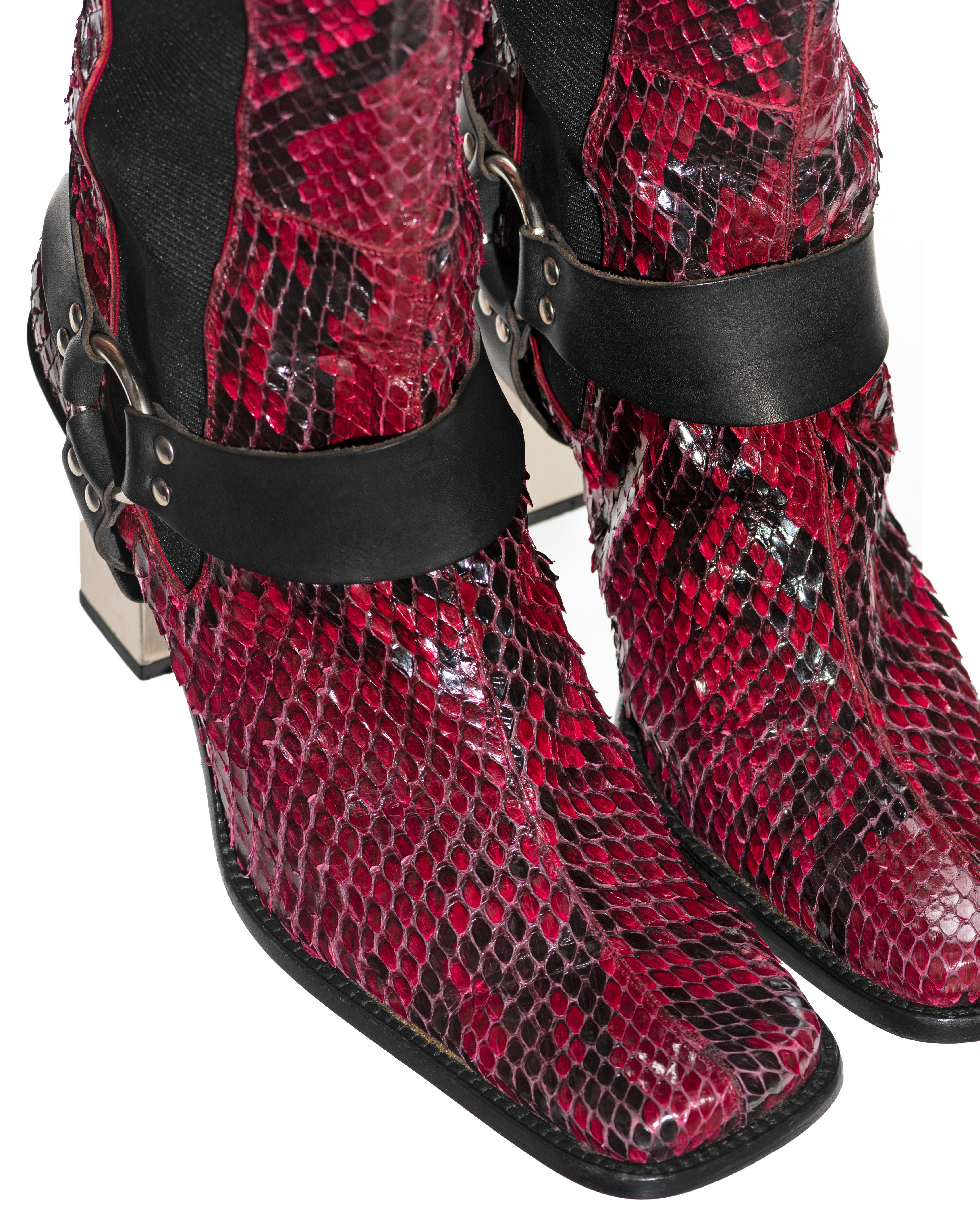 Dolce & Gabbana raspberry python boots with mirrored heels, fw 1999 For Sale 1