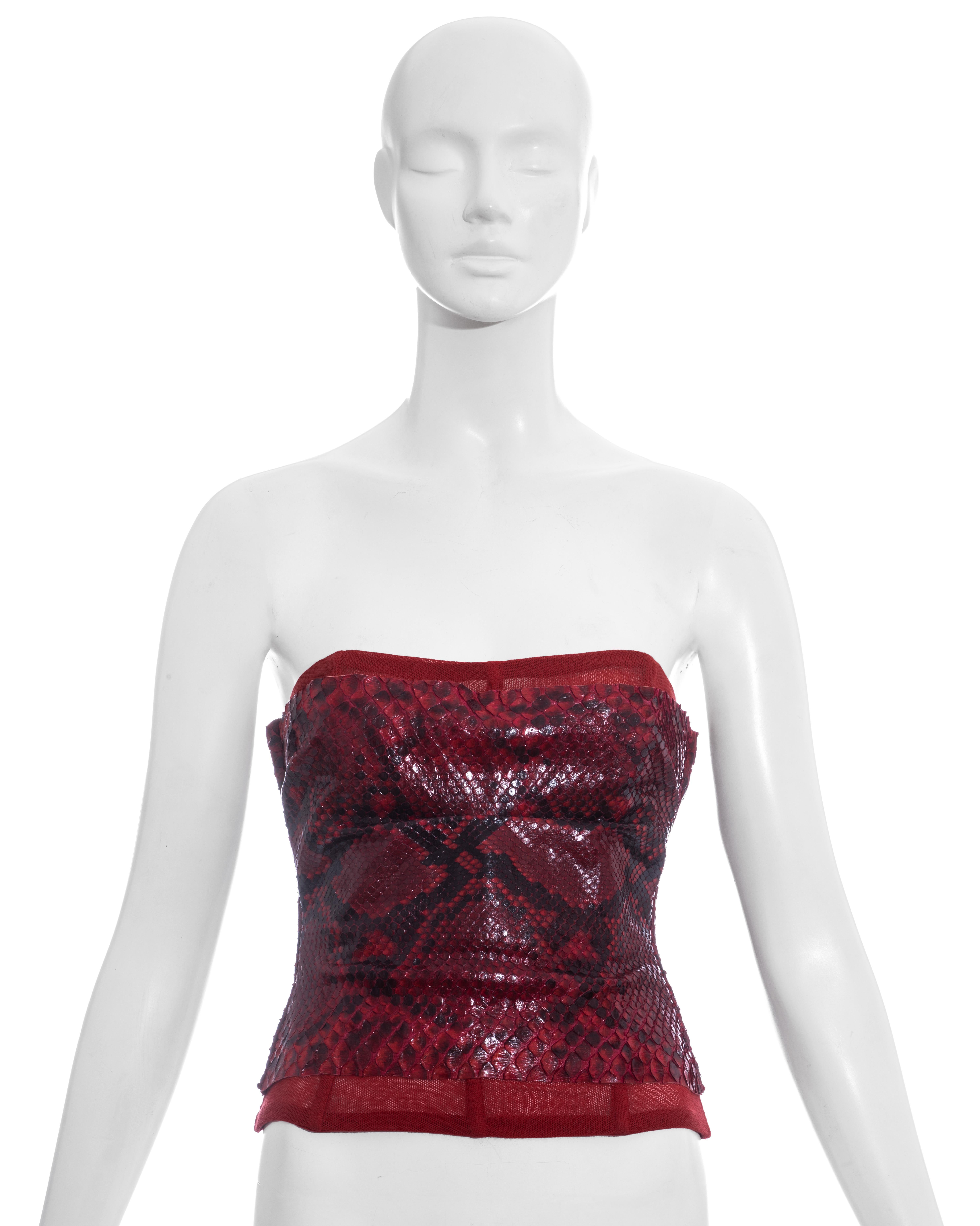 Dolce & Gabbana red python bustier with corseted mesh underlay and back zip fastenings. 

Spring-Summer 2005